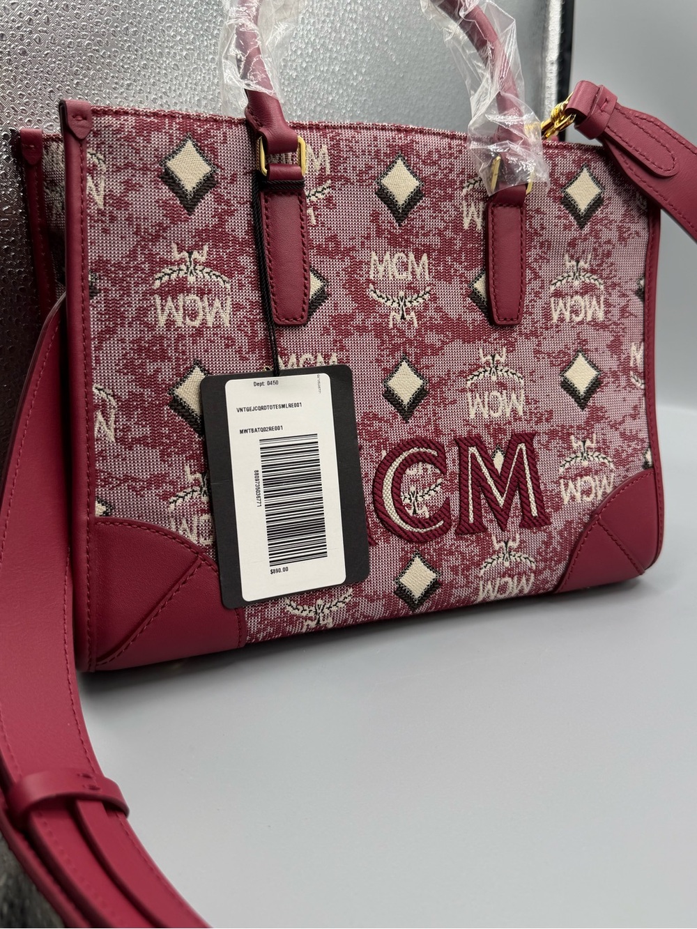 MCM Pink Jacquard Tote with Leather Trim
